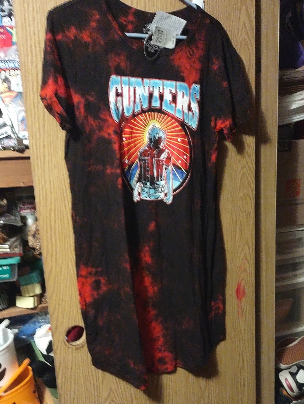 Hot Topic Black and Red Tie-Dye 'Gunters' Graphic Short Sleeve Tee Shirt Dress